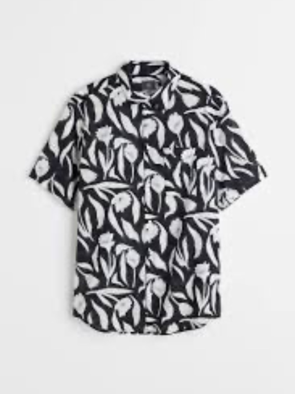 H&M Linen Blend Leaf Pattern Short Sleeve Button Down Size Small